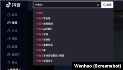 抖音的搜索建议显示大量中国网民搜索了习近平对峙特鲁多事件(网络截图)