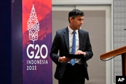 英国首相苏纳克在印尼出席G20峰会。(2022年11月16日)