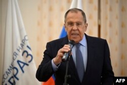 Russian Foreign Minister Sergey Lavrov gives a speech during the opening of the Shanghai Cooperation Organization (SCO) National Peoples Diplomacy Centre in Moscow, on June 30, 2023.