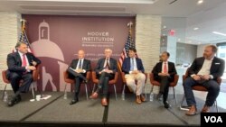 斯坦福大学胡佛研究所在华盛顿举行《矽三角:美国、台湾、中国与全球半导体安全》报告发布会。(2023年7月18日,美国之音锺辰芳拍摄)