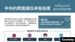 国际人权组织“保护卫士”(Safeguard Defenders)发布多语种“跨国镇压举报指南”。