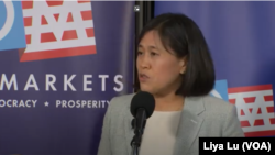 美国贸易代表戴琪在开放市场研究所主办的有关世界贸易体系的活动上阐述拜登政府的贸易政策(2023年6月15日)。