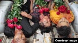 စစ်ကိုင်းတိုင်း ယင်းမာပင်မြို့နယ် စုန်းချောင်းကျေးရွာ စစ်တပ်နယ်မြေရှင်းလင်းရေးအတွင်း သေဆုံးသွားသူတွေရဲ့ ရုပ်အလောင်းများ (ဇူလိုင် ၂၁၊ ၂၀၂၃)