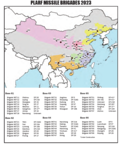 中国火箭军各个基地和旅的部署地点和武器类型。(source: "People’s Liberation Army Rocket Force Order of Battle 2023"报告截图)