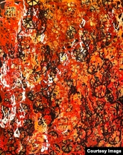 在香港成长的英国画家李桦 (Martin Lever) 创作了一套以《示威之上》(Above the Protests)为名的作品,作品仿似从高空中看住下面的示威场面(照片由李桦提供)