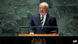 巴西总统卢拉在联大发言。(2023年9月19日)