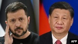 乌克兰总统泽连斯基(左)与中国领导人习近平