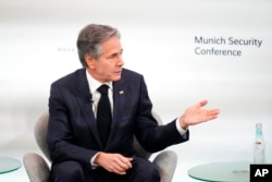 美国国务卿布林肯在慕尼黑安全会议上讲话。(2023年2月18日)