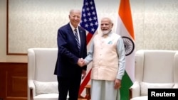 美国总统拜登9月8日在新德里与印度总理莫迪举行双边会晤 (路透社视频截图)credit: Reuters video