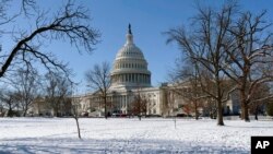 2024年1月17日,下雪后的华盛顿美国国会大厦。(美联社照片)