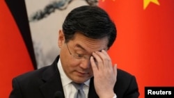 中国外长秦刚与德国外长安娜莱娜·贝尔伯克在北京钓鱼台国宾馆出席联合记者会。(2023年4月14日)