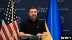 乌克兰总统泽连斯基在华盛顿的里根总统基金会发表讲话。(2024年7月9日)