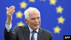 欧盟外交和安全政策高级博雷利(Josep Borrell)在法国斯特拉斯堡欧洲议会上就中欧关系问题进行辩护期间讲话。(2023年4月18日)
