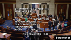美国国会众议院2024年6月12日以391票对26票的表决结果通过编号S.138的《促进解决西藏-中国争端法》。(院会视频截图)