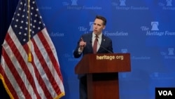 共和党联邦参议员乔什·霍利2023年2月16日在华盛顿智库传统基金会发表演讲,呼吁美国将军事资源重心移转至印太地区。