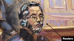 法庭素描显示涉嫌商业欺诈的中国商人郭文贵在纽约出庭。(2023年3月15日)