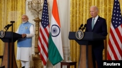 印度总理莫迪与美国总统拜登在白宫出席联合记者会。(2023年6月22日)