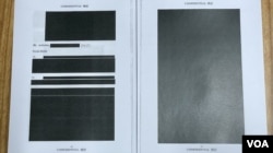 支联会不交资料案证人、警方国安处署理高级警司洪毅调查支联会属“外国代理人”的调查报告,以及警务处处长向保安局提交,申请向支联会等人发出“递交资料通知书”的申请文件,当中有大量内容被黑色墨水遮盖,部分页面甚至是全黑 (美国之音/汤惠芸)