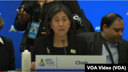 美国贸易代表戴琪大使在底特律召开的2023年亚太经合组织部长会议上致辞。（2023年5月25日）（视频截图）