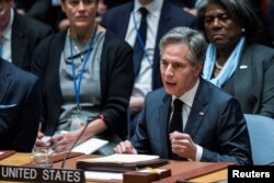布林肯国务卿在纽约联合国总部举行的联合国安理会纪念俄侵乌战争一周年的会议上讲话。(2023年2月24日)