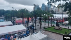 香港维多利亚公园曾是香港举行烛光晚会悼念六四的地方,但今年6月初这里已被亲政府社团征用举办嘉年华会。(2024年6月2日)