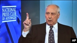 澳大利亚前总理基廷在悉尼的国家新闻俱乐部发表演讲。(2023年3月15日)