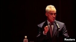 美国驻日本大使伊曼纽尔(Rahm Emanuel)在东京的日本政策研究大学院大学发表讲话。(2023年9月22日)