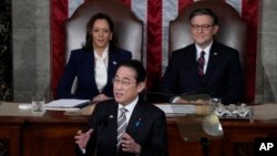 日本首相岸田文雄在美国会参众两院联席会议发表演讲。(2024年4月11日)