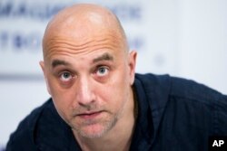 资料照:2017年2月21日,扎哈尔·普里勒平在俄罗斯莫斯科举行的一场新闻发布会上。