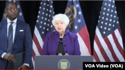 美国财政部长耶伦在亚特兰大宣布为应对阿片类药物危机而采取行动的记者会上。(2024年6月20日)