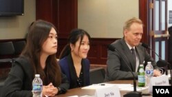 香港活动人士出席众议院中共问题特设委员会的圆桌会议讨论香港现状。(2024年5月23日,美国之音记者李逸华拍摄)