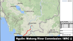 Vị trí của kênh đào Funan Techo (được đánh dấu đỏ)