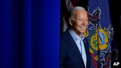 美国总统拜登出席宾夕法尼亚州斯克兰顿市的一个竞选集会。(2024年4月16日)