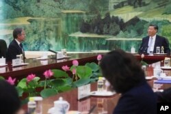 美国国务卿布林肯在访华期间与中国领导人习近平举行会谈。(2023年6月19日)