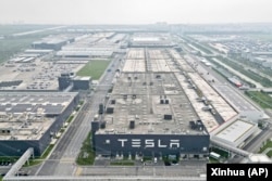特斯拉在上海的超级工厂鸟瞰。(2023年12月22日)