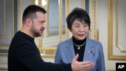 乌克兰总统泽连斯基在基辅会晤日本外相上川阳子。(2024年1月7日)