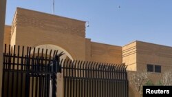 资料照片:伊朗驻沙特阿拉伯首都利雅得的使馆外观。(2023年4月12日)