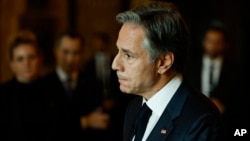 美国国务卿布林肯在印度新德里对媒体讲话。(2023年11月10日)