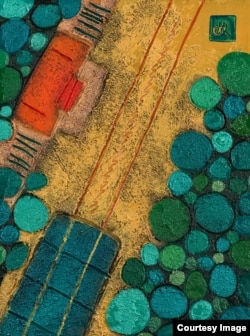 这幅作品名为“Above Below”,属于在香港成长的英国画家李桦 (Martin Lever) 创作的《示威之上》(Above the Protests)为名的作品系列 (照片由李桦提供)