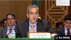 美国财政部负责投资安全的助理部长保罗·罗森在参议院银行委员会作证。(2023年5月31日)(视频截图)
