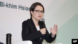 台湾民进党副总统候选人、前驻美代表萧美琴在台北与媒体见面。(2023年11月23日)