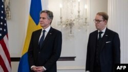 资料照片:美国国务卿布林肯在华盛顿会晤瑞典外相比尔斯特伦。(2024年年3月7日)