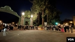 11月28日晚,在伯克利校园标志性的百年萨瑟门,旧金山湾区的学生和居民举办了了纪念白纸运动一周年的纪念活动(美国之音/周星辰)