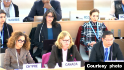 联合国人权理事会在星期二审议中国的人权状况 (联合国会议网上转播截图)