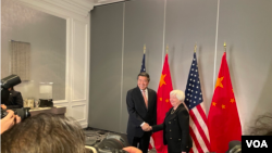 2023年11月9日,美国财政部长珍妮特·耶伦(Janet Yellen)与中共中央政治局委员、中国国务院副总理何立峰在旧金山举行双边会谈。(美国之音记者莉雅拍摄)