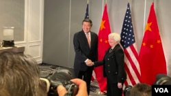 2023年11月9日,美国财政部长珍妮特·耶伦(Janet Yellen)与中共中央政治局委员、中国国务院副总理何立峰在旧金山举行双边会谈。(美国之音记者莉雅拍摄)