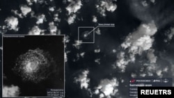 俄罗斯航天国家集团2022年9月29日发布的这张卫星图片显示,在北溪输气管道事故后,管道内气体泄露,管道所在的波罗的海海域冒着气泡。