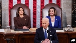 美国总统拜登2022年3月1日在国会发表就职后的首份国情咨文。(媒体联访照片)
