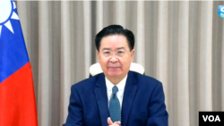 视频截图:台湾外交部长吴钊燮当地时间2022年11月4日通过Skype接受美国之音驻美国国务院记者站主任张蓉湘的专访。