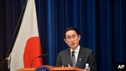 日本首相岸田文雄(Fumio Kishida)2022年4月26号出席记者会。